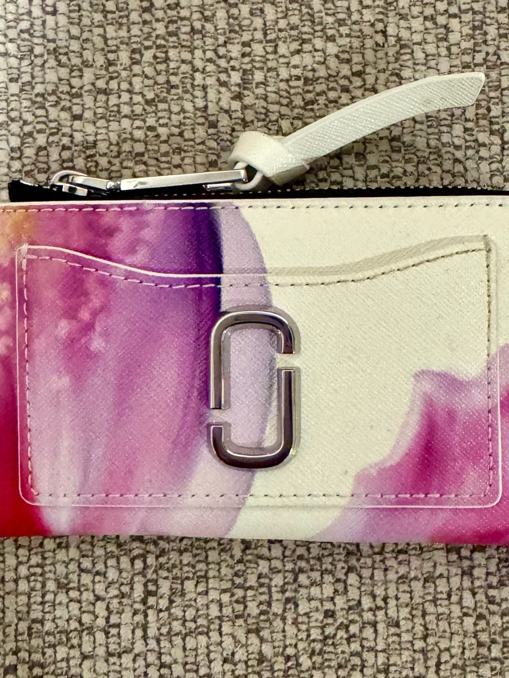 Marc Jacobs Purple Pink Marble Snapshot Card Holder with White Strap